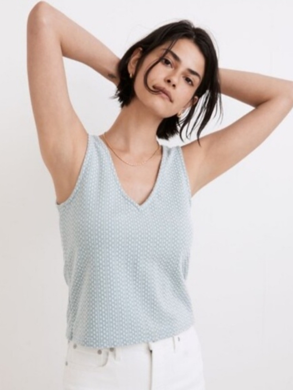 Madewell Jacquard Peekaboo- Back Crop Tank in aqua